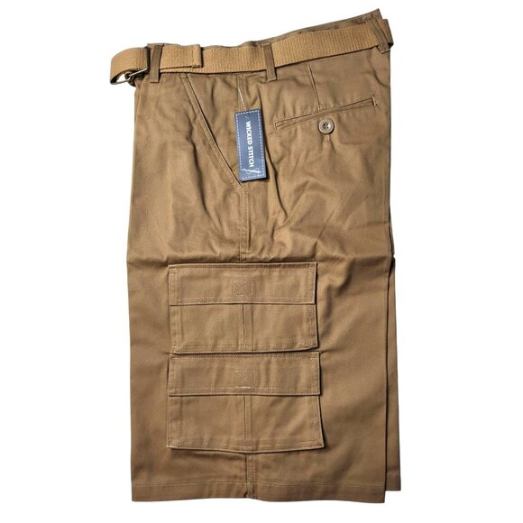 New Wicked Stitch Mens 7 Pocket Belted Flex Cargo Shorts - Picture 1 of 3